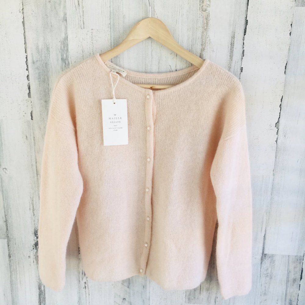 Sezane Gaspard Cardigan Nude Blush Pink Reversible Mohair Alpaca - Picture 1 of 11